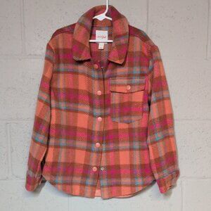 Cat & Jack Plaid Button Down Shacket, Pink and Orange Plaid, Size 7/8